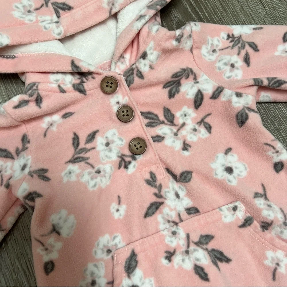 CARTERS HOODED FLEECE JUMPSUIT PINK FLORAL 6MO